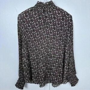 CAbi Brown and Pink Floral Smocked-Neck Blouse